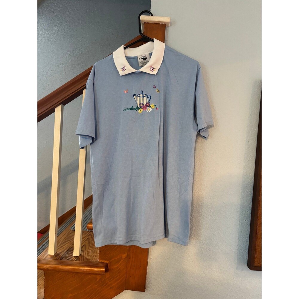 Gopher nwt cottagecore vtg gardening watering can floral shirt L collar